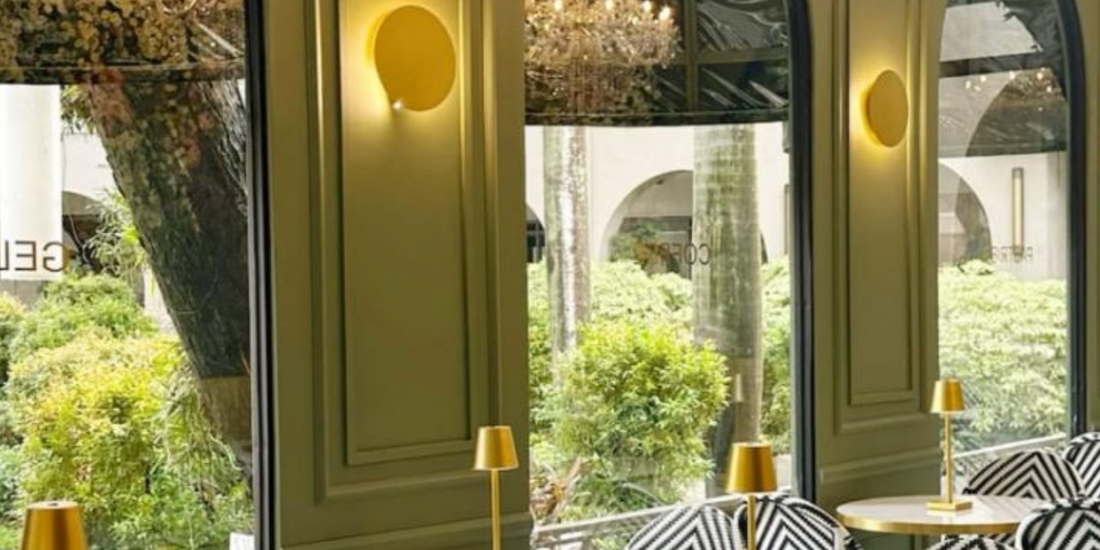 Pastries, cakes, gelatos, and graze boxes in a Parisian-inspired space